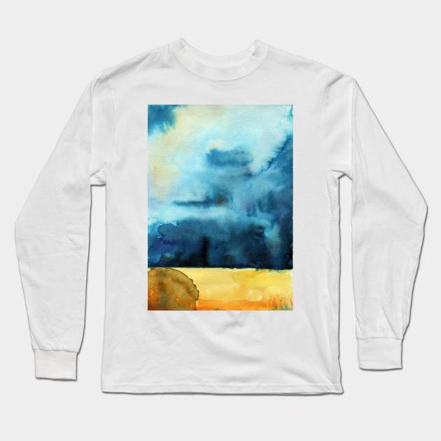 Watercolor landscape sky clouds Long Sleeve T-Shirt by Olga Berlet